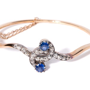 Victorian Hinged Bangle Bracelet Set With Sapphire And Diamond