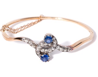 Victorian Hinged Bangle Bracelet Set With Sapphire And Diamond