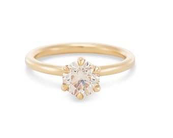 1.20 Carat Champgane Diamond Engagement Ring, Simple Minimalist 6 Claw Engagement Ring