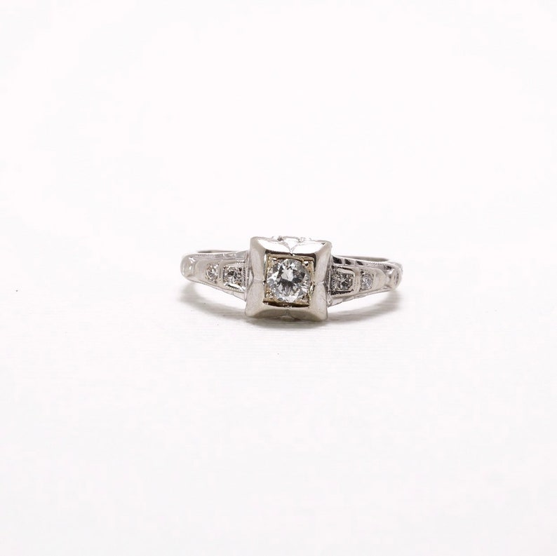 Vintage Engagement Ring, White Gold, Art Deco image 6
