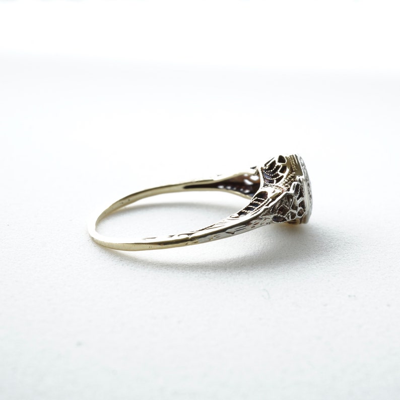 Vintage Engagement Ring, Art Deco Rings, Diamond, Filigree, White Gold, Two Tone Gold image 4