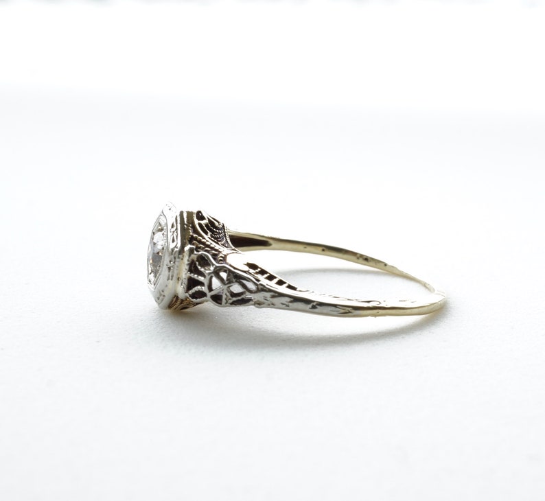 Vintage Engagement Ring, Art Deco Rings, Diamond, Filigree, White Gold, Two Tone Gold image 5