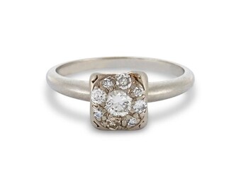 Vintage Platinum Cluster Engagement Ring, 0.35 cttw