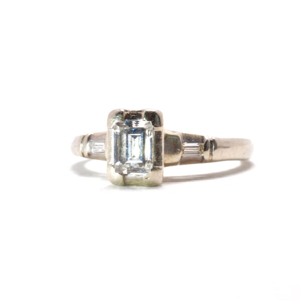 Emerald Cut Engagement Ring | Vintage | Illusion Setting | White Gold | 14k | Size 6 | Item 79816