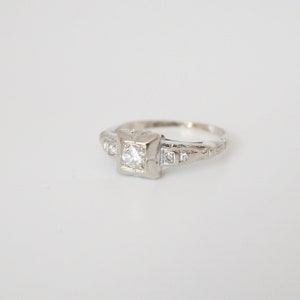 Vintage Engagement Ring, White Gold, Art Deco image 3