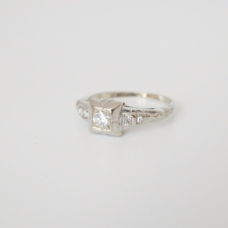 Vintage Engagement Ring, White Gold, Art Deco image 3