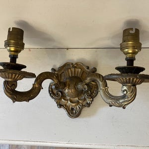 Antique French Gilt Bronze Wall Light Sconce | two bulb with original French wiring