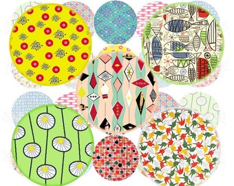 Digital collage sheet Fifties Pattern Download printables 1 inch circles and more, bottle caps images for pendants image for modern jewelry.