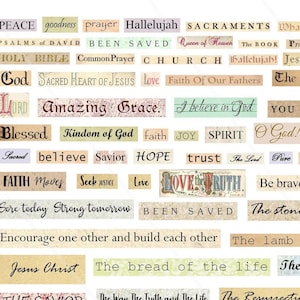 Faith Digital Collage sheet Phrases and Words Faith sayings Bible verses religious words scripture words instant download Faith journal