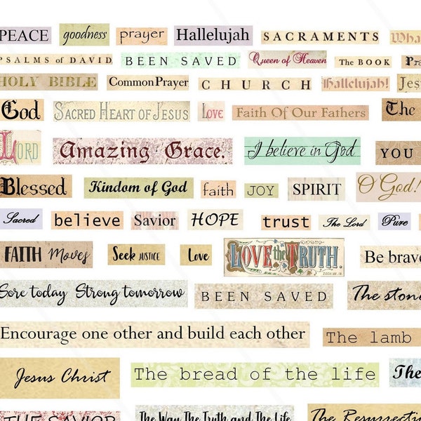 Faith Digital Collage sheet Phrases and Words Faith sayings Bible verses religious words scripture words instant download Faith journal