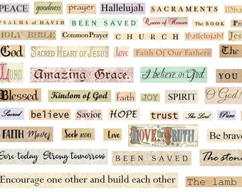 Faith Digital Collage sheet Phrases and Words Faith sayings Bible verses religious words scripture words instant download Faith journal