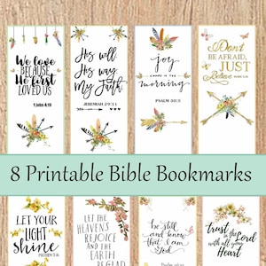 Peut inclure: Huit marque-pages imprimables avec des motifs floraux et des versets bibliques inspirants. Les versets incluent "Nous aimons parce qu'il nous a aimés en premier", "Sa volonté, son chemin, ma foi", "La joie vient le matin", "N'aie pas peur, crois seulement", "Que ta lumière brille", "Que les cieux se réjouissent et que la terre soit en joie", "Sois tranquille et sache que je suis Dieu", et "Confie-toi en l'Éternel de tout ton cœur".