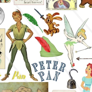 Peter Pan Clipart Neverland Clip Art Digital collage sheet Peter Pan Wendy Neverland Illustration PNG file JPEG files Peter Pan Ephemera