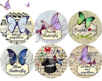 Digital collage sheet Butterfly circles butterflies one inch circle, design for pendant, scrapbooking bottle caps, cabochon,instant download