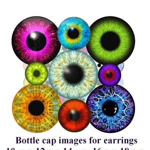 Eyes Digital Collage Sheet circles One inch circles eyes iris bottle cap images for earrings 10 mm 12mm 14mm 16mm circles pendant images