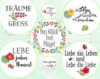 Cabochon Vorlagen Glück Liebe Wort Zitat- digital Bilder Cabochon Vorlage für Anhänger - Cabochon Bilder - Cabochon Vorlagen, Deutsch