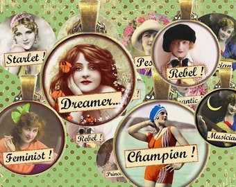 "Mademoiselle" digitale Cabochon-Bilder, Schmuckbilder, druckbare Bilder, Cabochon-Bilder, feministische Frauenbilder, Vintage-Bilder