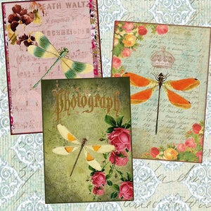 images digitales cartes Libellules scrapbooking junk journal spot journal journaling carte vintage papier vintage