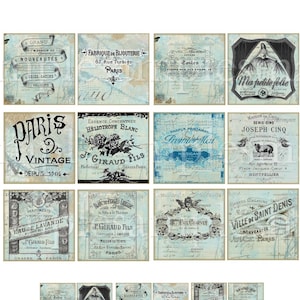 retro vierkante digitale afbeeldingen Franse blauwe afbeeldingen vintage retro scrapbooking, shabby chic, vierkante afbeeldingen, afbeeldingen om af te drukken