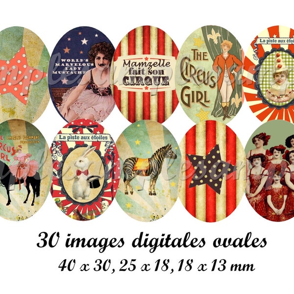 images digitales cabochon ovale rétro, circus, cirque, zèbre, moustache, étoile, clown, image pour bijoux, image à imprimer, cabochon