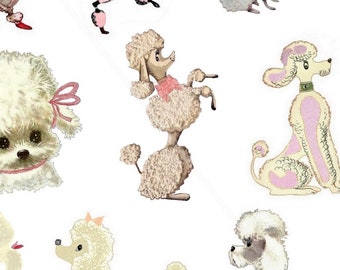 Vintage white Poodles clip art Digital Collage Sheet retro poodles dogs Clip art for Card Making Decoupage Junk journal PNG dogs