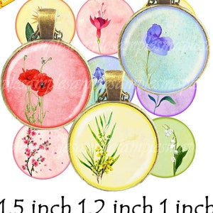 images digitales fleurs aquarelle coquelicot, mimosa, images cabochon, image bijoux, image à imprimer, 14 mm 12 mm pour boucles d&#39;oreille