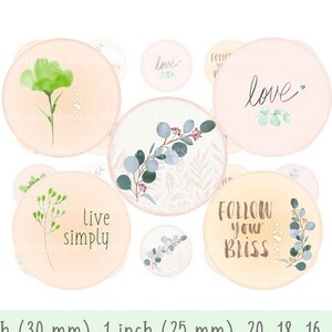 images digitales cabochon nature vert rose feuille pastel image bijoux cabochon badge miroir image à imprimer 30 25 20 18 16 14  mm