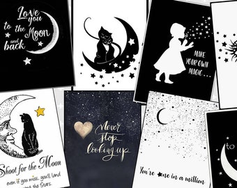 2.5x3.5 Moon Digital Collage Sheet ATC Size Digital moon tags Greeting Cards Mini Cards, Decoupage Paper inspirational Tags Printable moon