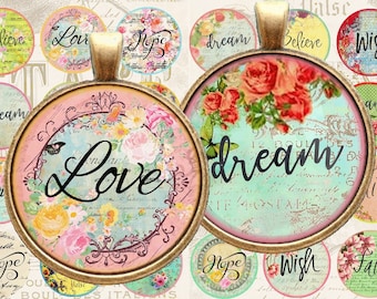 Digitala bilder cabochon smycken medaljong emblem spegel vintagebilder romantiska blommor ord allegradidigital