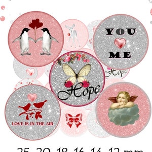 images digitales cabochon Paillettes, argenté, rose, image bijoux, images cabochon, collage digital 25 mm, 20 mm, 18 mm, 16 mm, 14 mm, 12 mm
