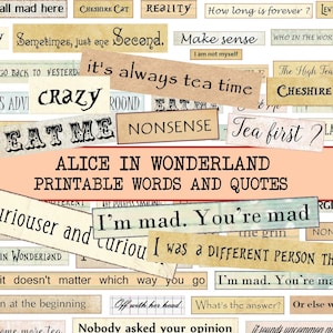Digital collage sheet Digital Phrase quotes inspirational motivation Alice in Wonderland , Quote collage sheet, motivation quotes PNG words