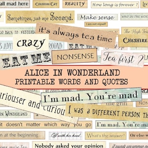 Citations Alice au Pays des Merveilles, Mots et Phrases à imprimer pour le Scrapbooking & Art Digital - Téléchargement Instantané