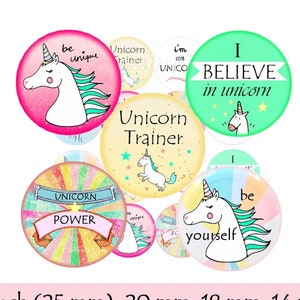 Digital collage sheet circles Unicorn Cabochon Mirror Cupcake Cake Topper 1 Inch Round Circles images for pendants Magic unicorn images