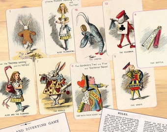 Imagens digitais de cartas de baralho vintage da Alice no País das Maravilhas, cartas de baralho vintage para imprimir allegra digital