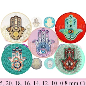Digital Collage Sheet Fatma Hands Circles Hamsa Lucky Amulet - Etsy