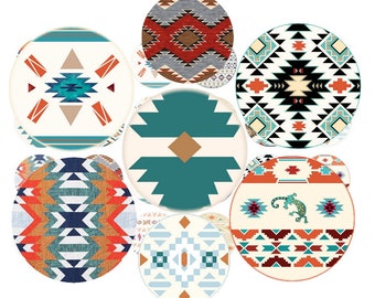 Digital collage sheet circles Southwestern, Tucson stripes, aztec, navajo,Native American,Tribal one inch circles printable