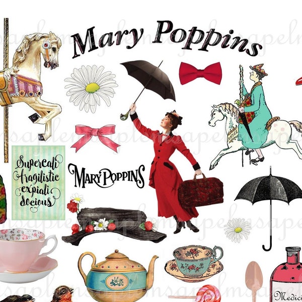 Imágenes digitales Imágenes prediseñadas de Mary Poppins para tarjetas de scrapbooking haciendo diario basura Allegradigital Cricut Scan N Cut Fussy Cut