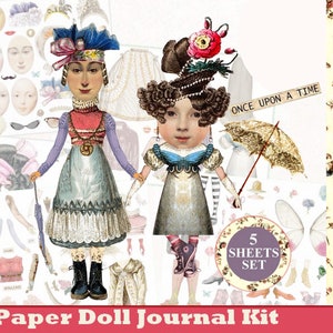 images digitales rétro poupée,  image à imprimer et découper, images poupée vintage scrapbooking carte éléments à assembler Allegradigital