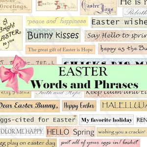 Hoja de collage digital imprimible con citas de Pascua vintage: frases inspiradoras y motivadoras