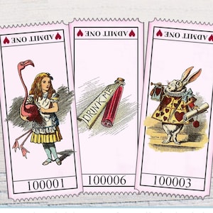 Alice in Wonderland  Digital Collage Sheet Tickets Party Wonderland Digital Tag Embellishment junk journal Scrapbooking Journaling spot
