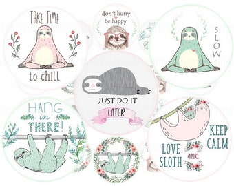Sloth Mirror Cupcake Cake Topper Digital Collage Sheet circles 1 Inch Round Images for Cardmaking Scrap image for pendant