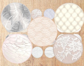 PURE WHITE ** Digital Collage Sheet circles Printable for art jewelry scrapbooking bottle caps images 1 inch circles minimalist white lace