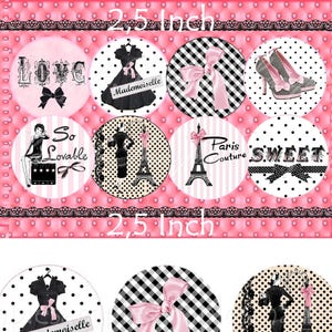 images digitales "Couture", rose Paris Tour Eiffel, images à imprimer, images miroir de poche, badge, images Paris, images rétro couture