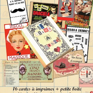 Petites boites et cartes FETE DES MERES, carte bisous, boite et carte à imprimer, Cadeau fête des mères, collage digital, rétro, vintage