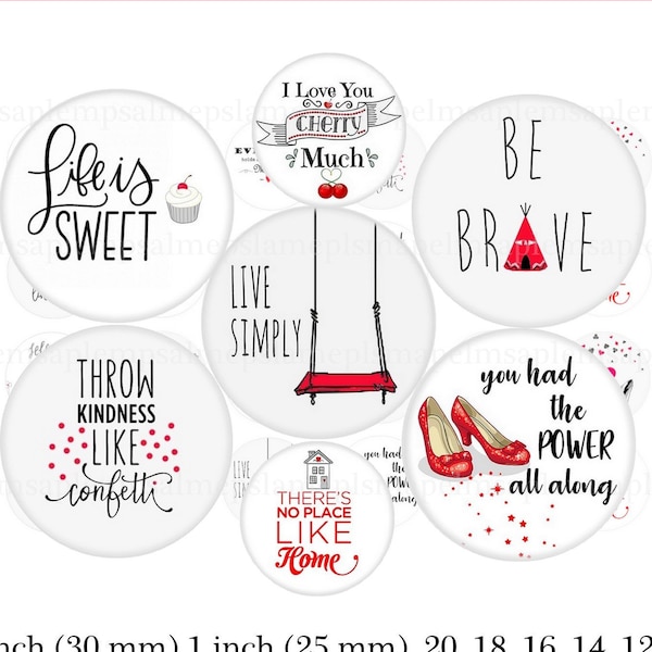 Inspirational quotes digital collage sheet circles bottlecap images Motivational sayings 1 inch round  25mm circle printable download 
