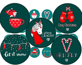 1.5 and 2 Inch Circles Christmas, Digital Collage Sheet, Pocket Mirror Images, Digital Tags, Digital Circles, Holiday Images, Allegradigital