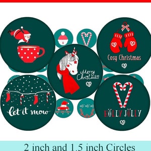 1.5 and 2 Inch Circles Christmas, Digital Collage Sheet, Pocket Mirror Images, Digital Tags, Digital Circles, Holiday Images, Allegradigital