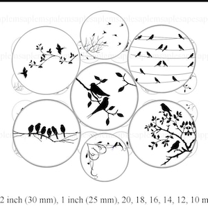 Digital Collage Sheet circles Birds Sihouette images for Bottle Cap  images for pendants, one inch circles birds Cabochon images birds