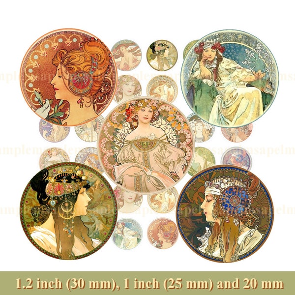 images digitales cabochon Mucha Art deco Art nouveau motifs image bijoux images cabochon  allegradigital