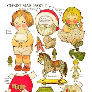 Images à imprimer poupée vintage rétro Dolly Dingle Noël, images scrapbooking, carton d'invitation, découpage enfant